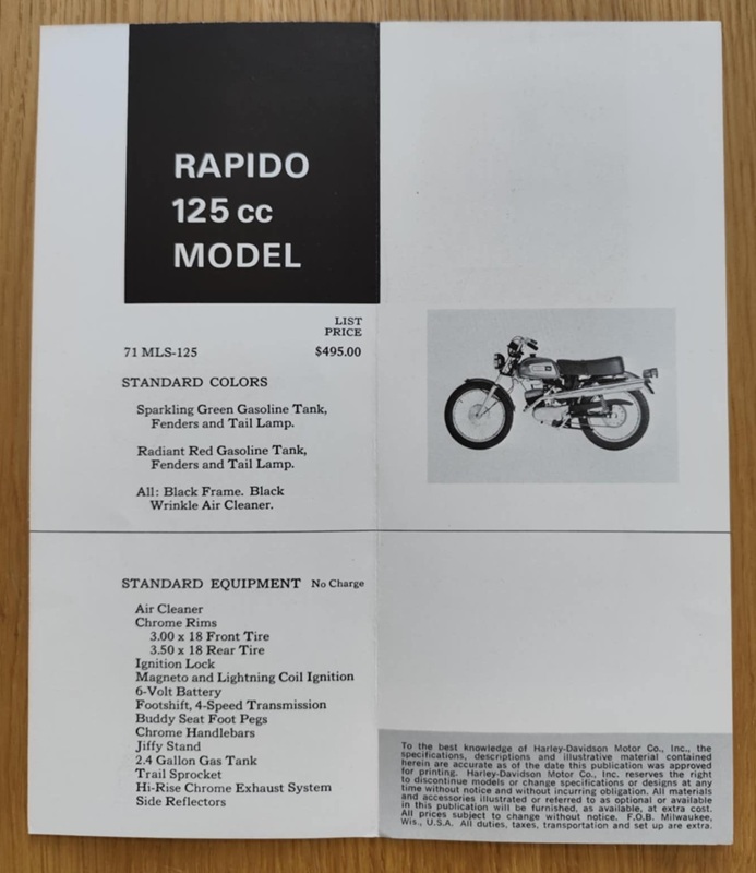 Harley Davidson - Rapido 125cc Broszura 1971 - obrazek 2