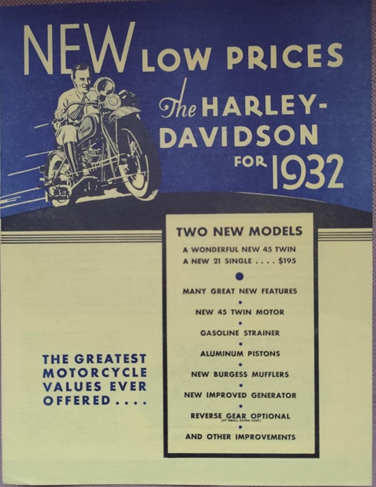 Harley Davidson - Prospekt 1932 Reprint