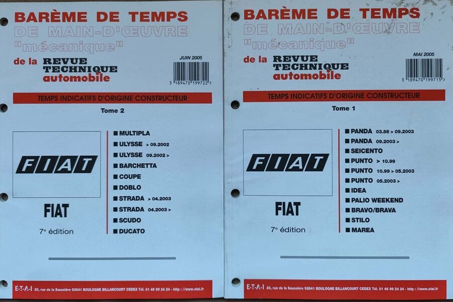Revue Technique Automobile - Bareme de Temps - FIAT