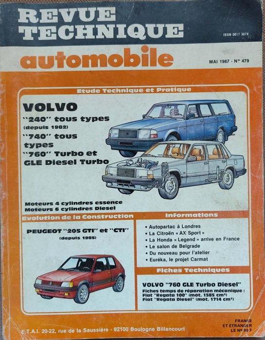 Revue Technique Automobile Nr. 479 - Volvo  240, 740, 760 - Peugeot 205