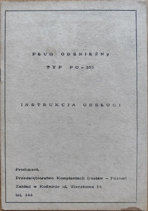 Pług odśnieżny typ PO-355 - Instrukcja obsługi