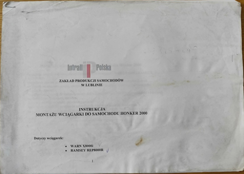 Daewoo Honker 2000 - Instrukcja montażu wciągarki do samochodu Honker 2000