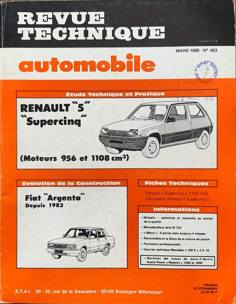 Renault 5, Fiat Argenta - Revue Technique Automobile 453
