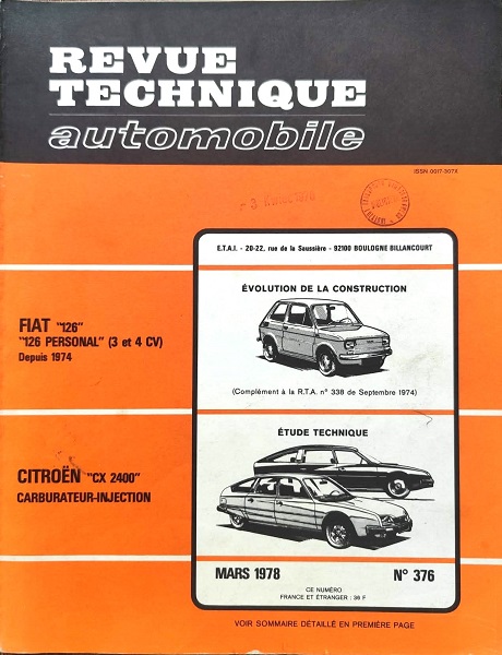 Fiat 126, Citroen CX 2400 - Revue Technique Automobile  376